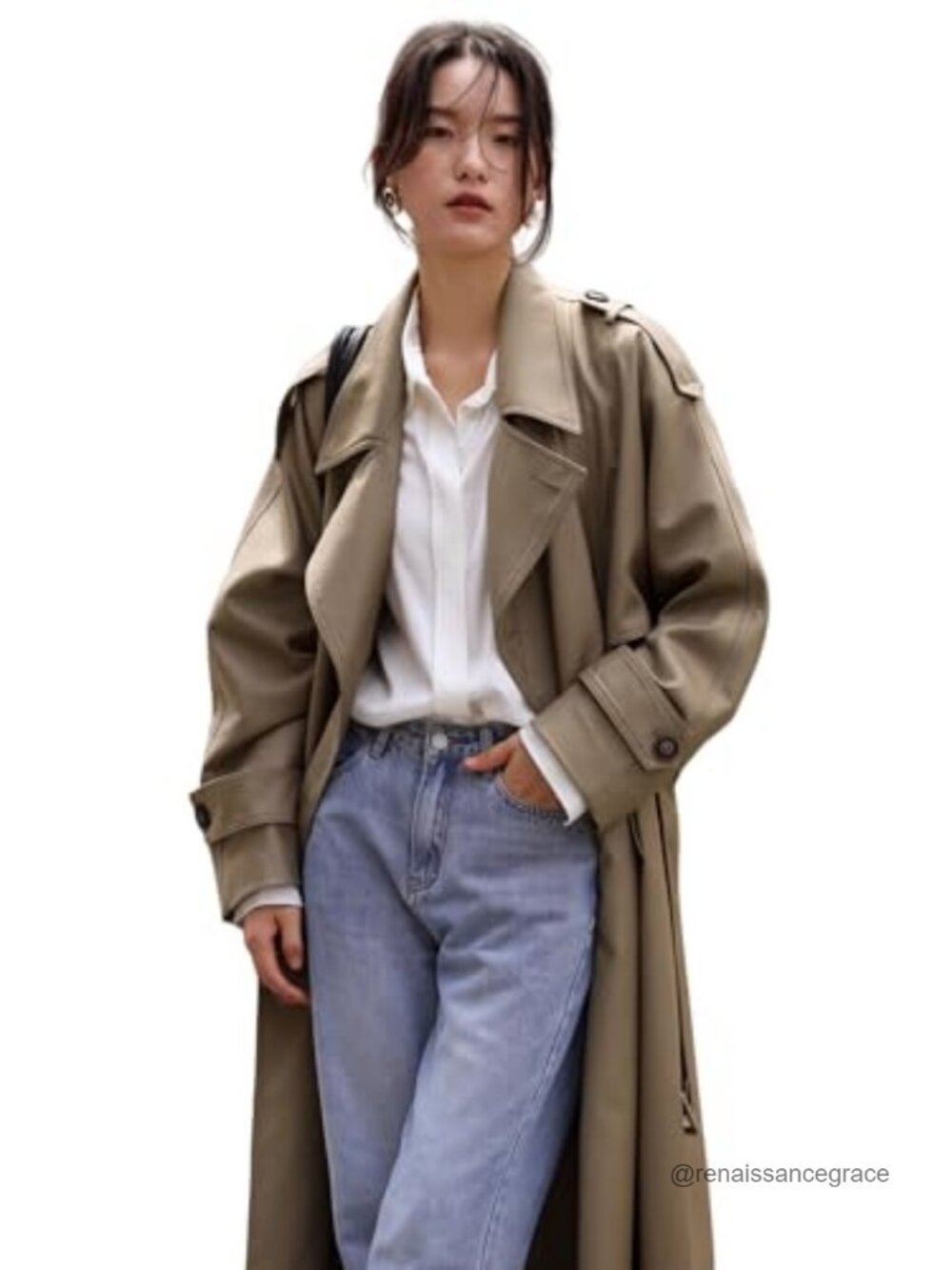 Double-Breasted Trench Coat with Belt Long Windproof Outerwear - Picture 1 of 6